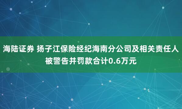 海陆证券 扬子江保险经纪海南分公司及相关责任人被警告并罚款合计0.6万元